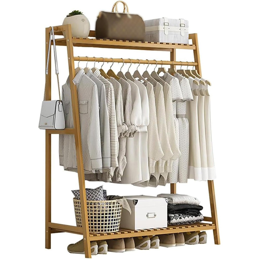 Bamboo Floor Standing Coat Rack Clothes Garment Rail Storage Organiser Stand-6
