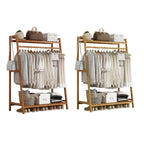 Bamboo Floor Standing Coat Rack Clothes Garment Rail Storage Organiser Stand-1