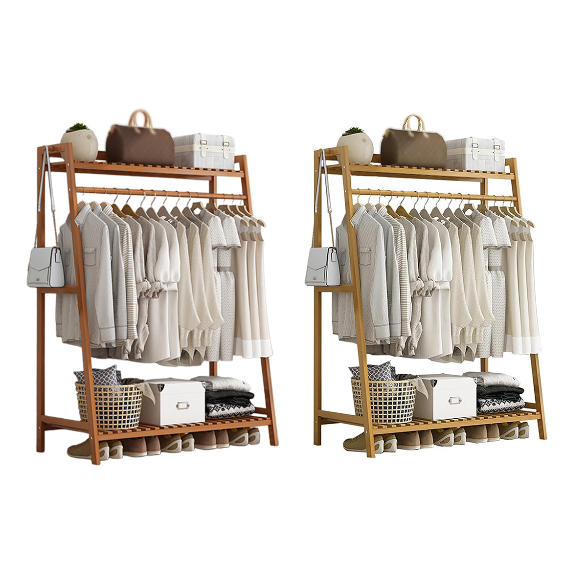 Bamboo Floor Standing Coat Rack Clothes Garment Rail Storage Organiser Stand-1