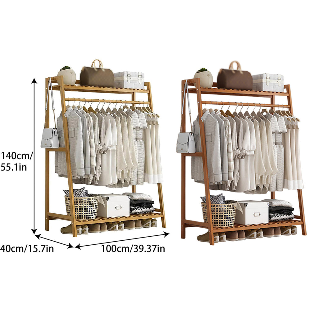 Bamboo Floor Standing Coat Rack Clothes Garment Rail Storage Organiser Stand-2