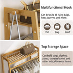 Bamboo Floor Standing Coat Rack Clothes Garment Rail Storage Organiser Stand-3