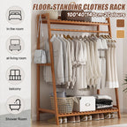 Bamboo Floor Standing Coat Rack Clothes Garment Rail Storage Organiser Stand-0