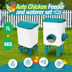 Automatic Chicken Feeder Waterer Set with 8KG Food & 7L Water - Blue