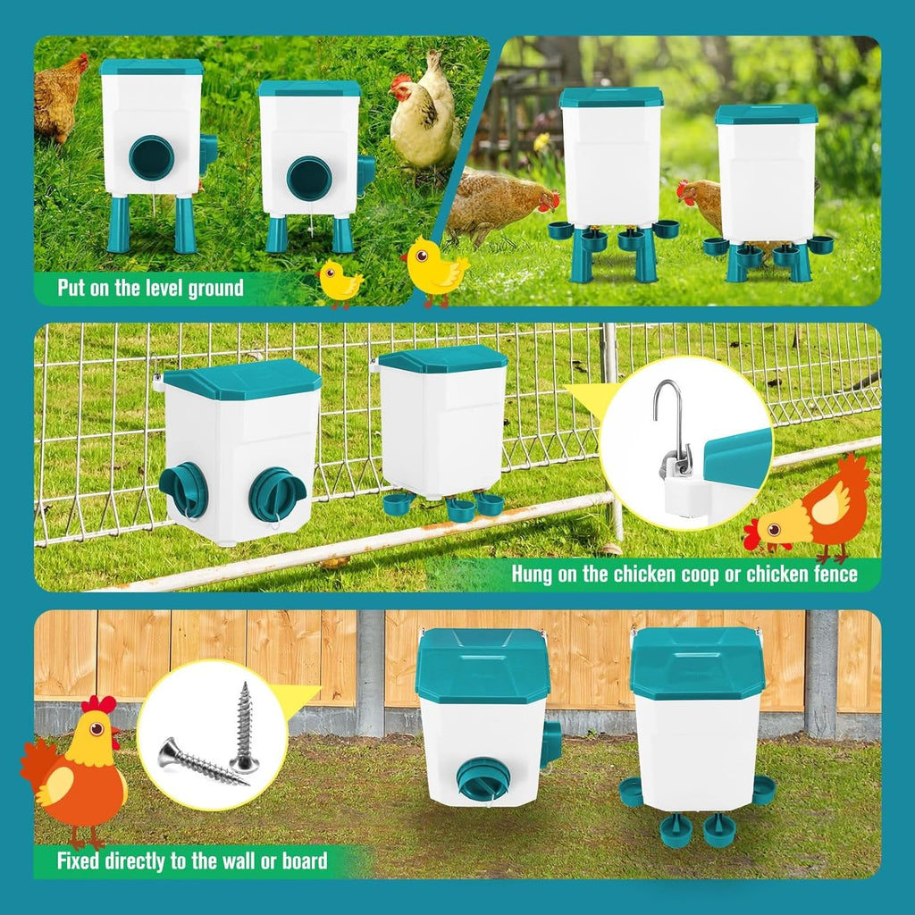 Automatic Chicken Feeder Waterer Set with 8KG Food & 7L Water - Blue