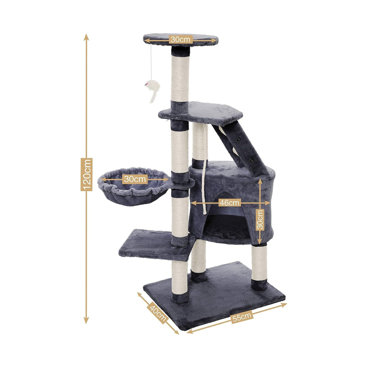 120cm Cat Tree for Indoor Cats with Condo and Hammock