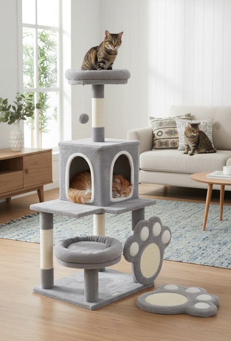 Large Cat Tree Tower with Plush Perch for Indoor Cats