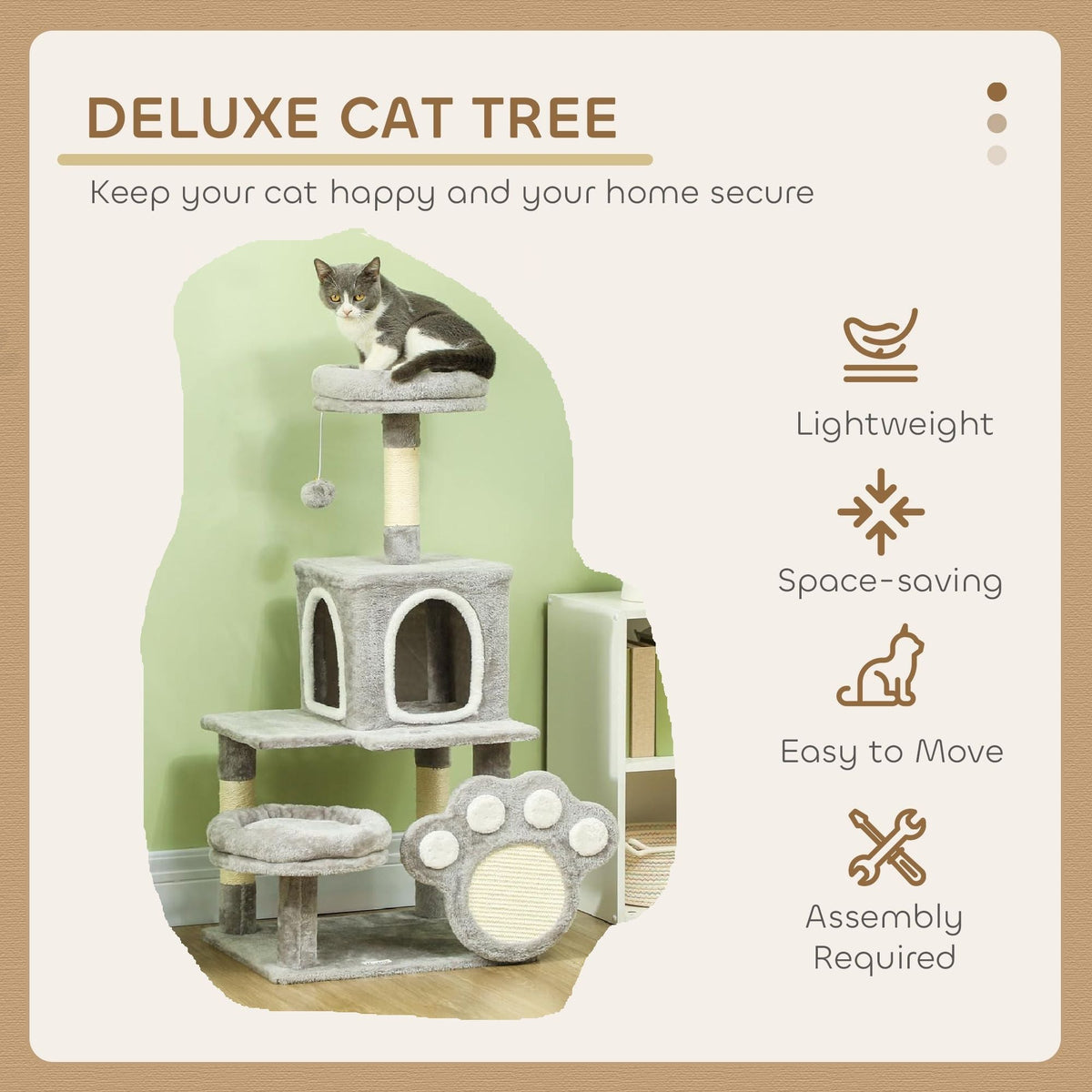 Large Cat Tree Tower with Plush Perch for Indoor Cats