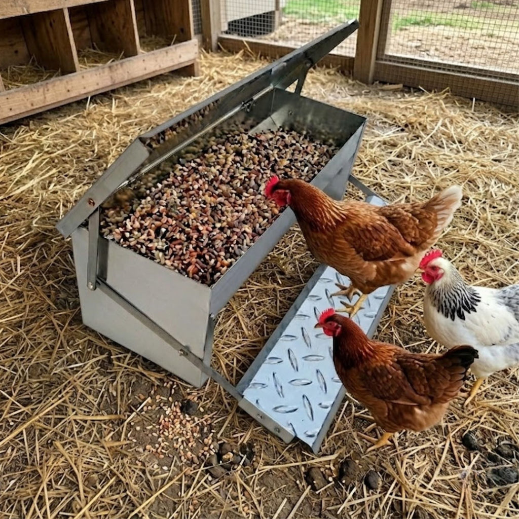 Automatic Treadle Chicken Feeder Galvanized Steel Grey
