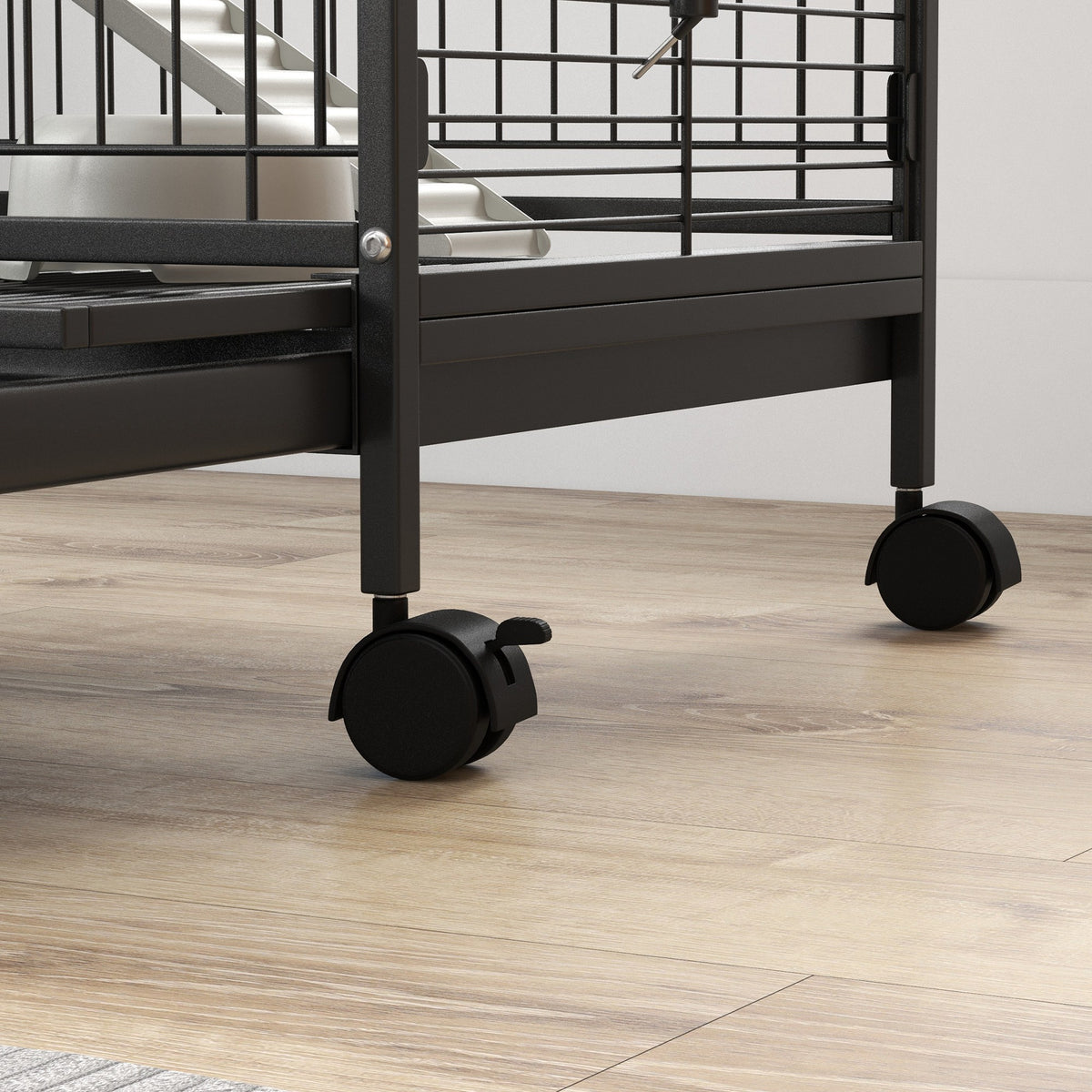 Rolling rodent cage, small animal cage with 3 ramps, 3 platforms, tray and water bottle, removable bottom tray, for rabbits, mink, chinchillas, steel, PP, 61.5x44x95cm, black