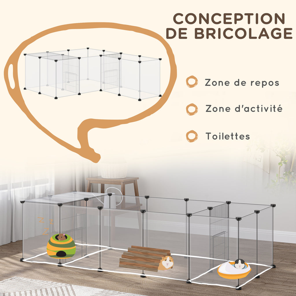 Set of 2 modular playpens for small animals, 40 panels, for rabbits, hamsters, puppies, pigs, 175 x 70 x 45 cm, white