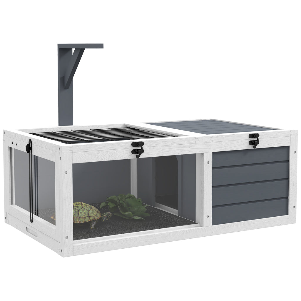 Small animal enclosure/cage for tortoises with 2 compartments and a lamp holder, 81 x 48 x 31.5 cm, grey