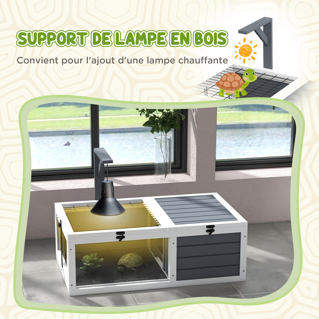 Small animal enclosure/cage for tortoises with 2 compartments and a lamp holder, 81 x 48 x 31.5 cm, grey