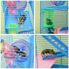 Cage for Hamsters, Mice, Small Animals, Rodents with Tunnel, Feeder, Wheel, and Toy, 47 x 30 x 59 cm, Blue
