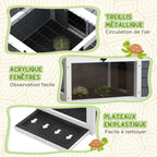 Small animal enclosure/cage for tortoises with 2 compartments and a lamp holder, 81 x 48 x 31.5 cm, grey
