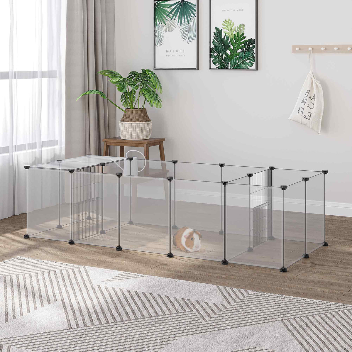 Set of 2 modular playpens for small animals, 40 panels, for rabbits, hamsters, puppies, pigs, 175 x 70 x 45 cm, white