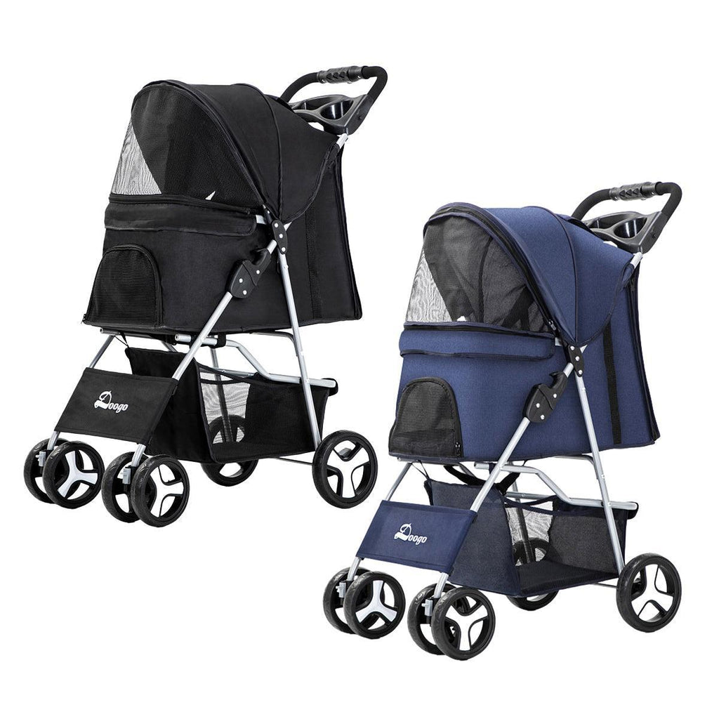 Foldable Pet Stroller 4 Wheels Dog Cat Travel Pram Carrier Cage Pushchair-1
