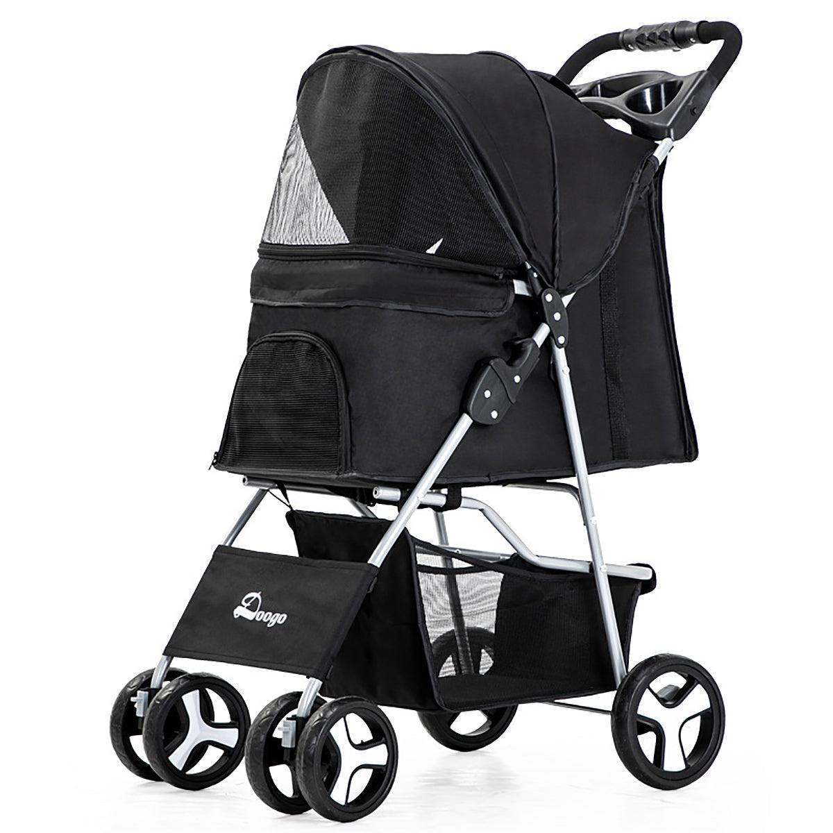 Foldable Pet Stroller 4 Wheels Dog Cat Travel Pram Carrier Cage Pushchair-5