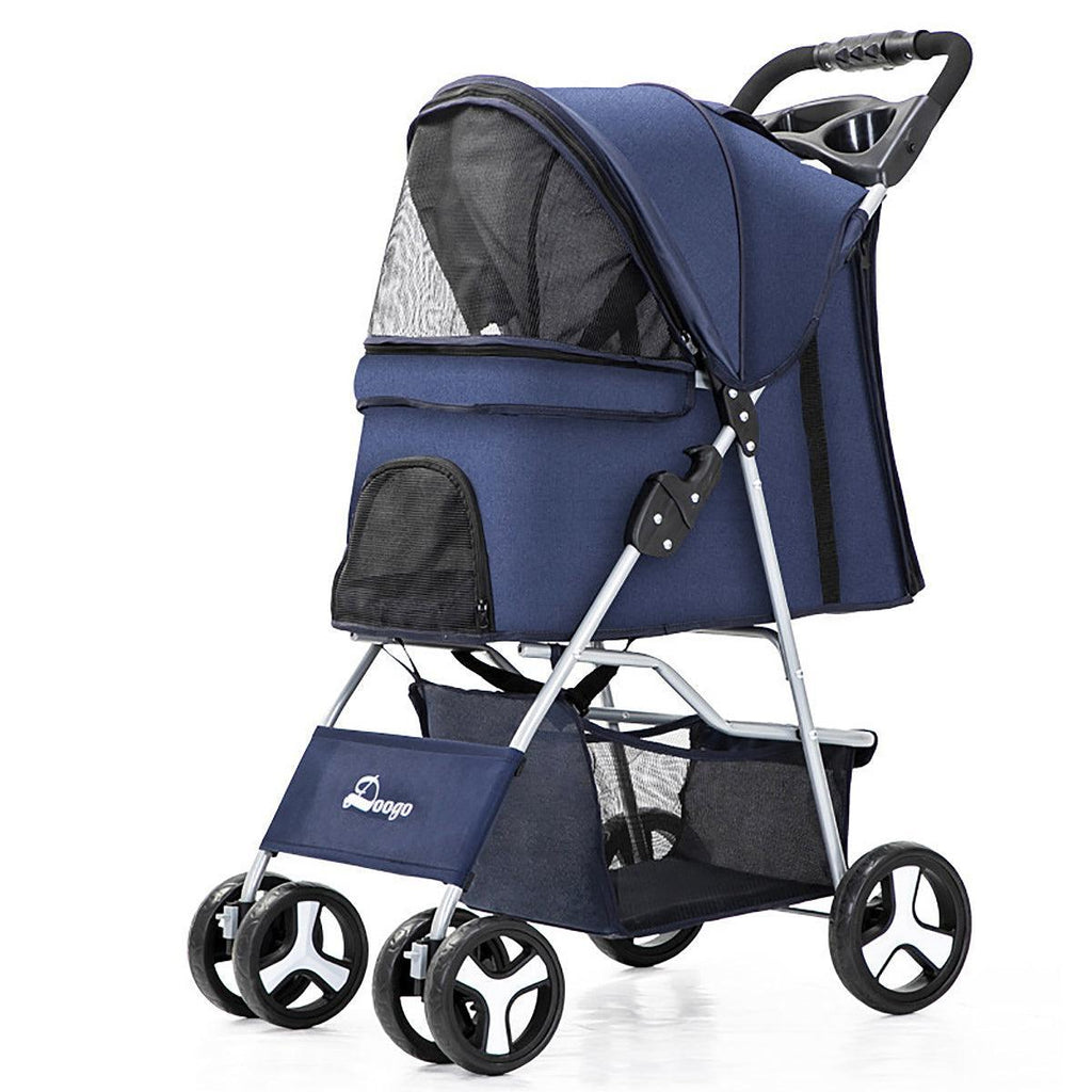 Foldable Pet Stroller 4 Wheels Dog Cat Travel Pram Carrier Cage Pushchair-6