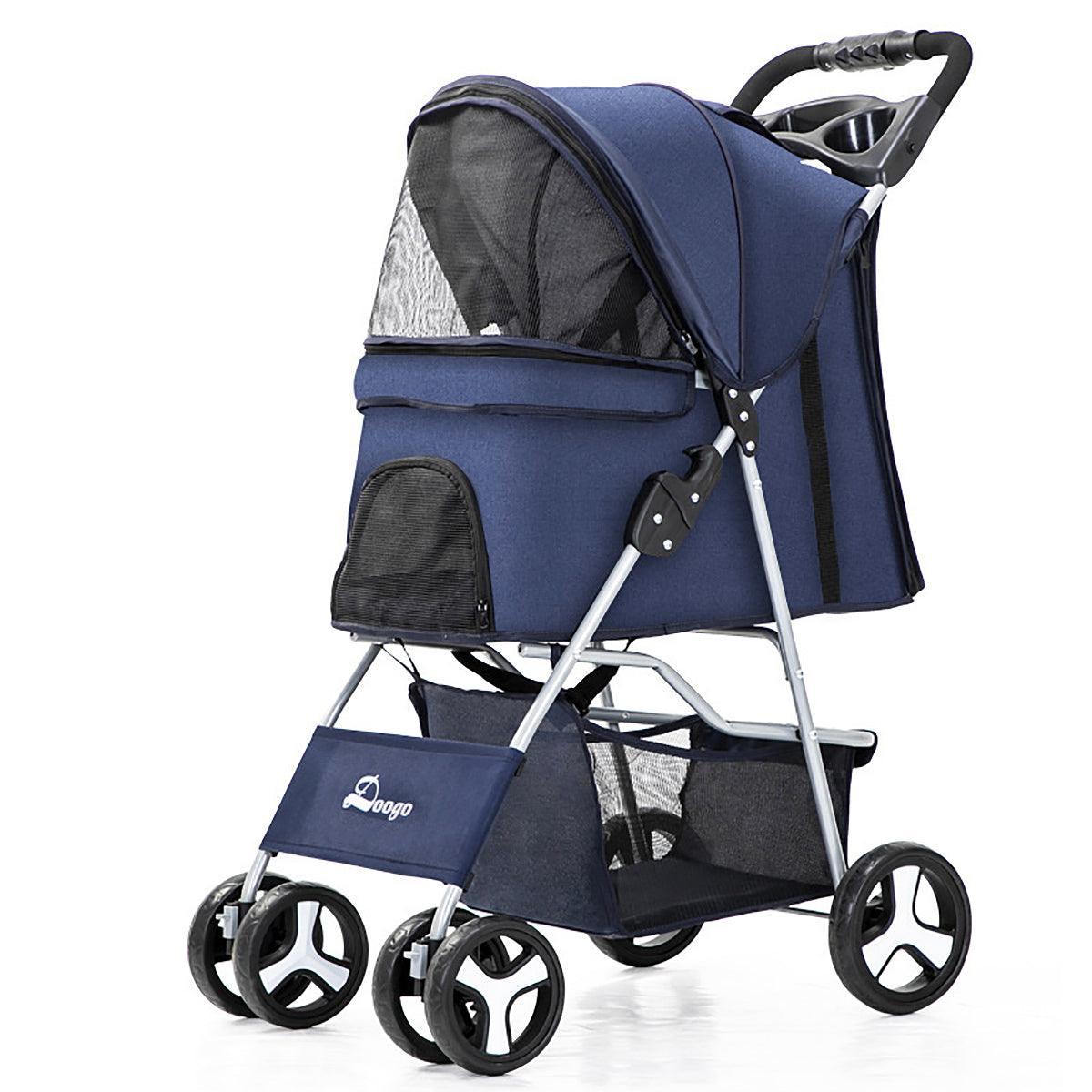 Foldable Pet Stroller 4 Wheels Dog Cat Travel Pram Carrier Cage Pushchair-6
