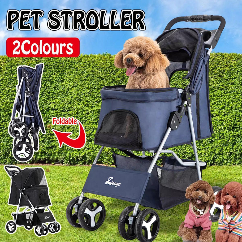 Foldable Pet Stroller 4 Wheels Dog Cat Travel Pram Carrier Cage Pushchair-2