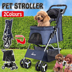 Foldable Pet Stroller 4 Wheels Dog Cat Travel Pram Carrier Cage Pushchair-2