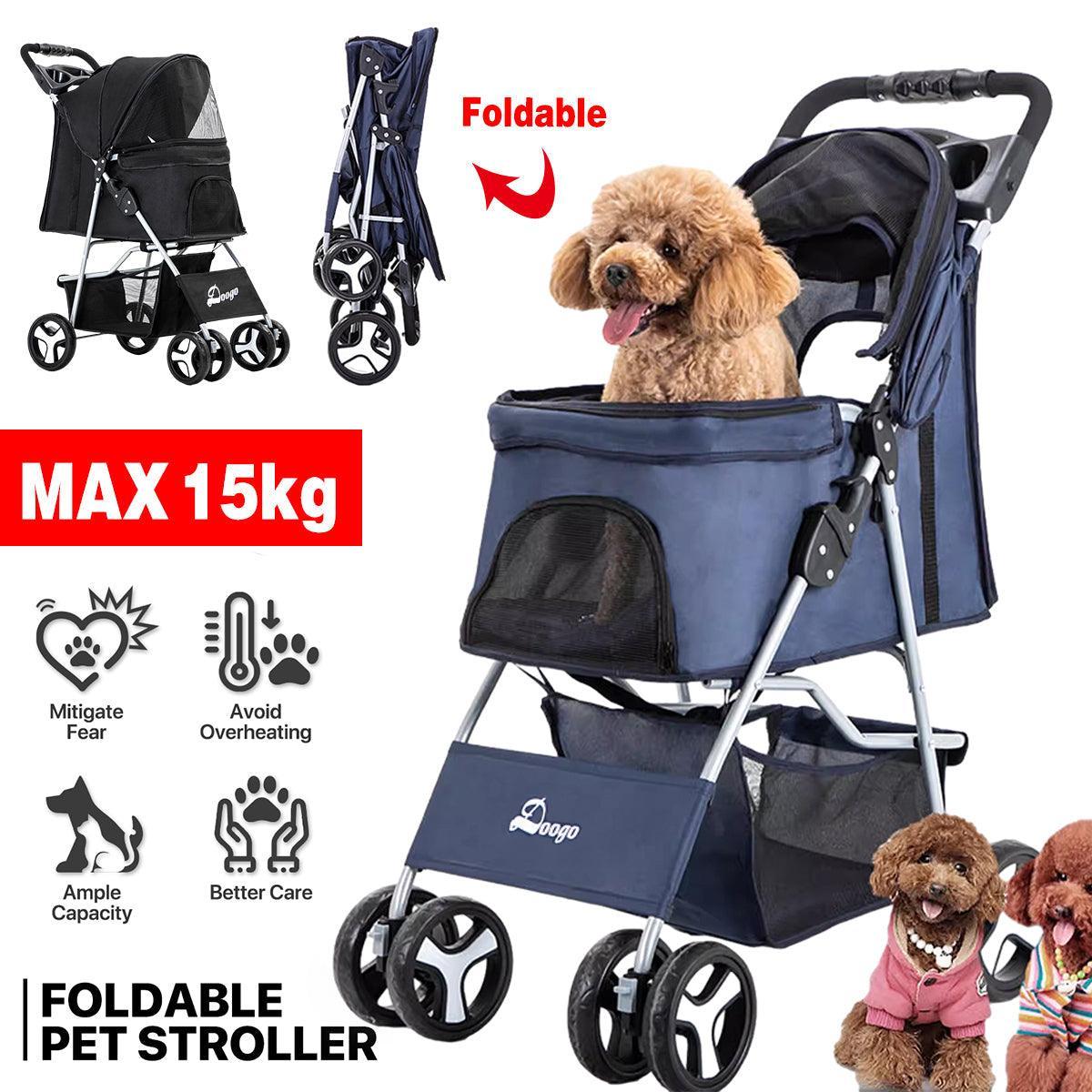 Foldable Pet Stroller 4 Wheels Dog Cat Travel Pram Carrier Cage Pushchair-0