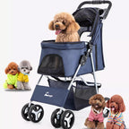 Foldable Pet Stroller 4 Wheels Dog Cat Travel Pram Carrier Cage Pushchair-3