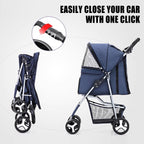 Foldable Pet Stroller 4 Wheels Dog Cat Travel Pram Carrier Cage Pushchair-4
