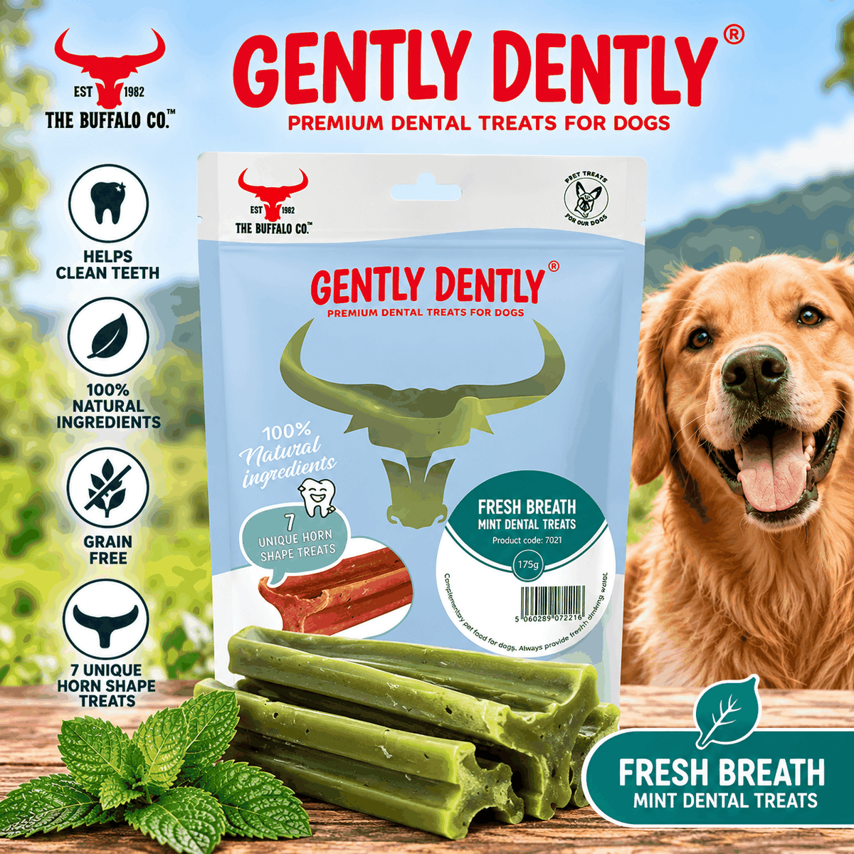 Gently Dently- Fresh Breath Mint Dental Treats for Dogs 175g-1