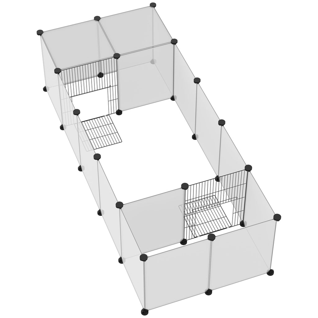 Set of 2 modular playpens for small animals, 40 panels, for rabbits, hamsters, puppies, pigs, 175 x 70 x 45 cm, white