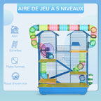 Cage for Hamsters, Mice, Small Animals, Rodents with Tunnel, Feeder, Wheel, and Toy, 47 x 30 x 59 cm, Blue