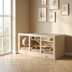 Hamster cage, gerbil cage, 2 levels, opening roof, windows, hut, 2 ladders, 115 x 57 x 55 cm, natural wood effect