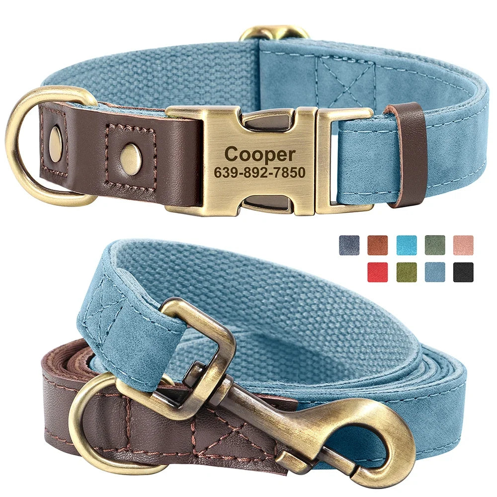 Personalized PU Leather Dog Collar and Leash-0