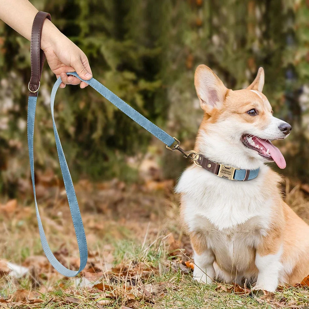 Personalized PU Leather Dog Collar and Leash-3
