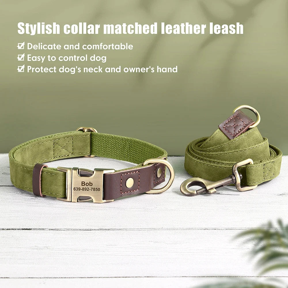 Personalized PU Leather Dog Collar and Leash-19