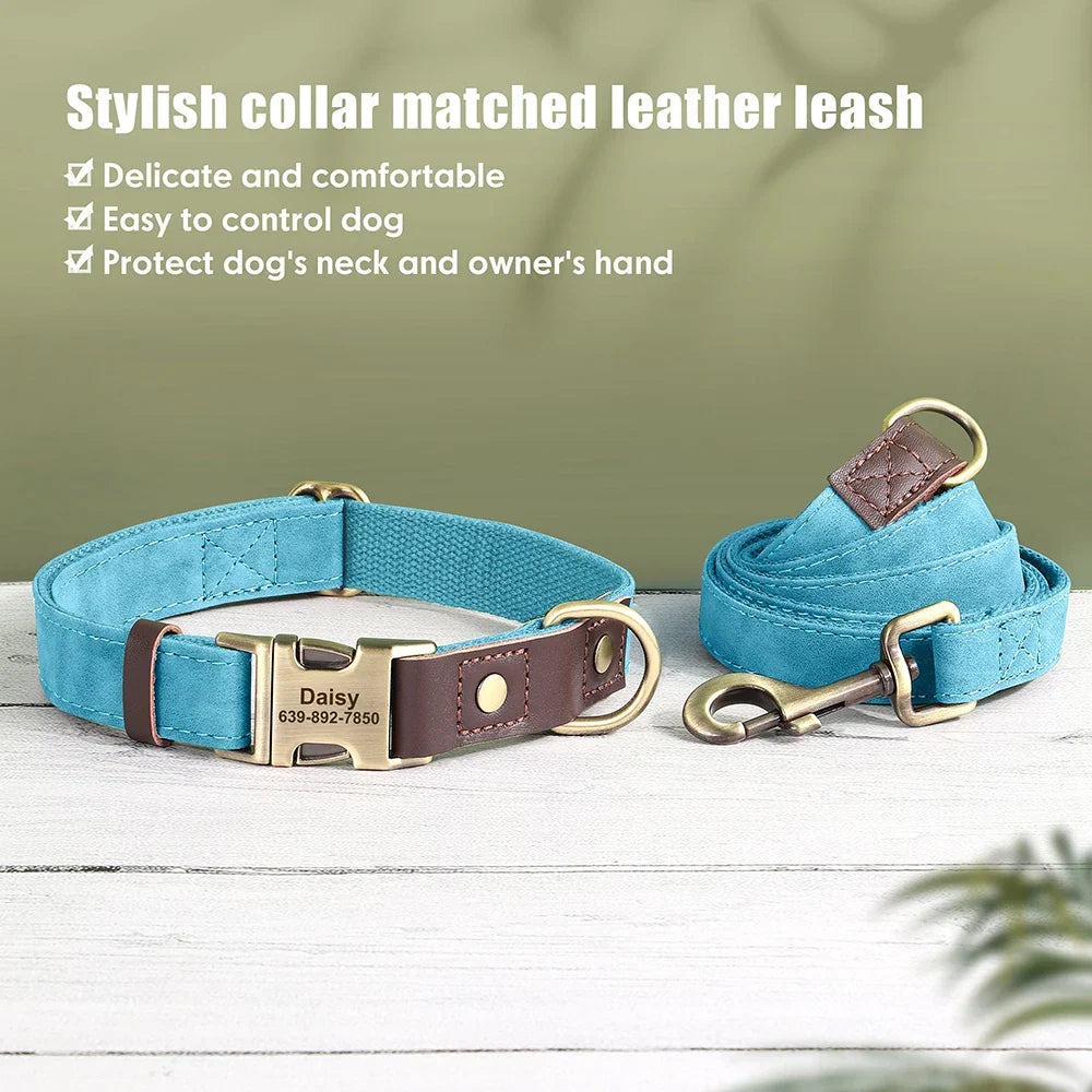 Personalized PU Leather Dog Collar and Leash-22