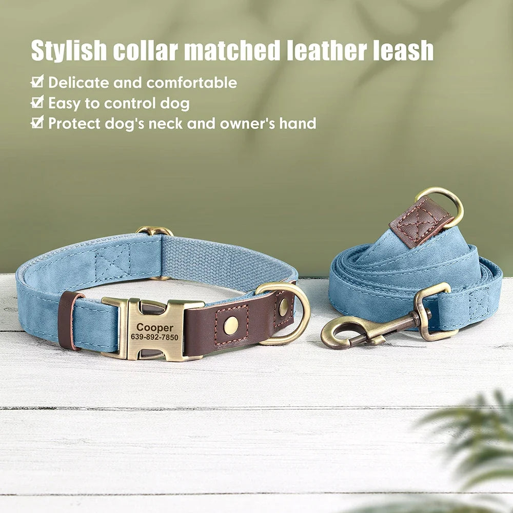 Personalized PU Leather Dog Collar and Leash-12
