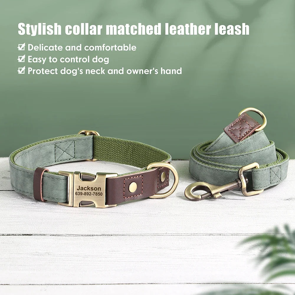 Personalized PU Leather Dog Collar and Leash-21