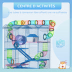 Cage for Hamsters, Mice, Small Animals, Rodents with Tunnel, Feeder, Wheel, and Toy, 47 x 30 x 59 cm, Blue