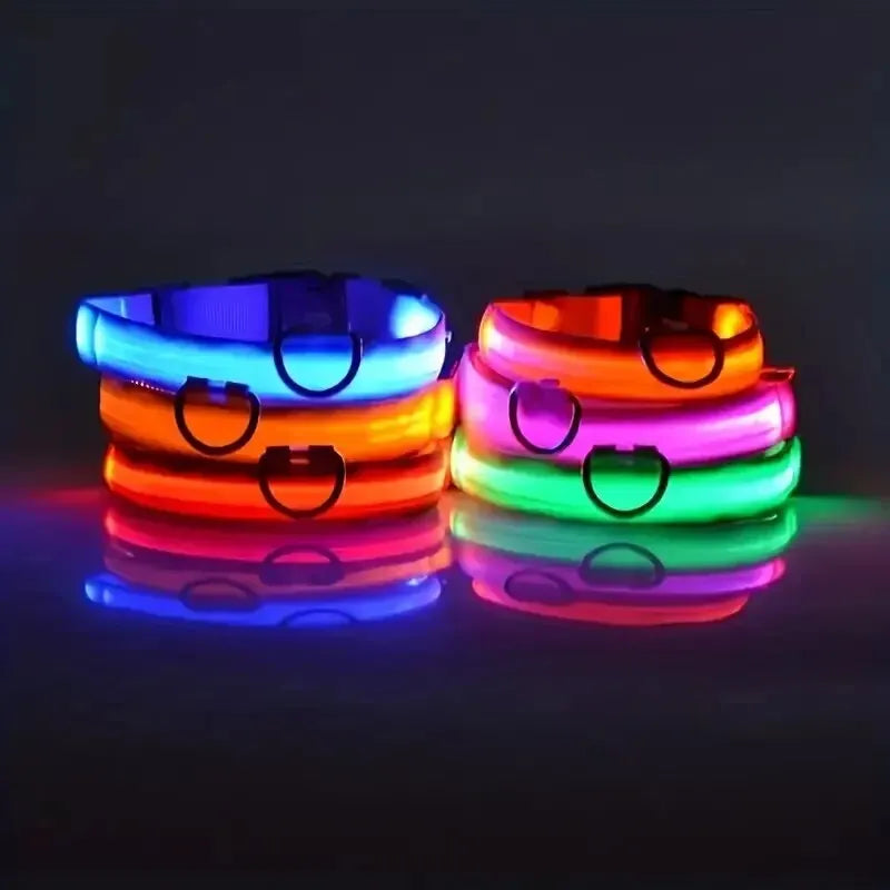 Nylon LED Night Safety Flashing Glow In The Dark Dog Leash Dogs Luminous Fluorescent Pet Dog Collar-3