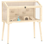 Hamster cage, rodent habitat, wood, hinged roof, 7 platforms, 2 swings, 110x52x101cm, natural wood effect