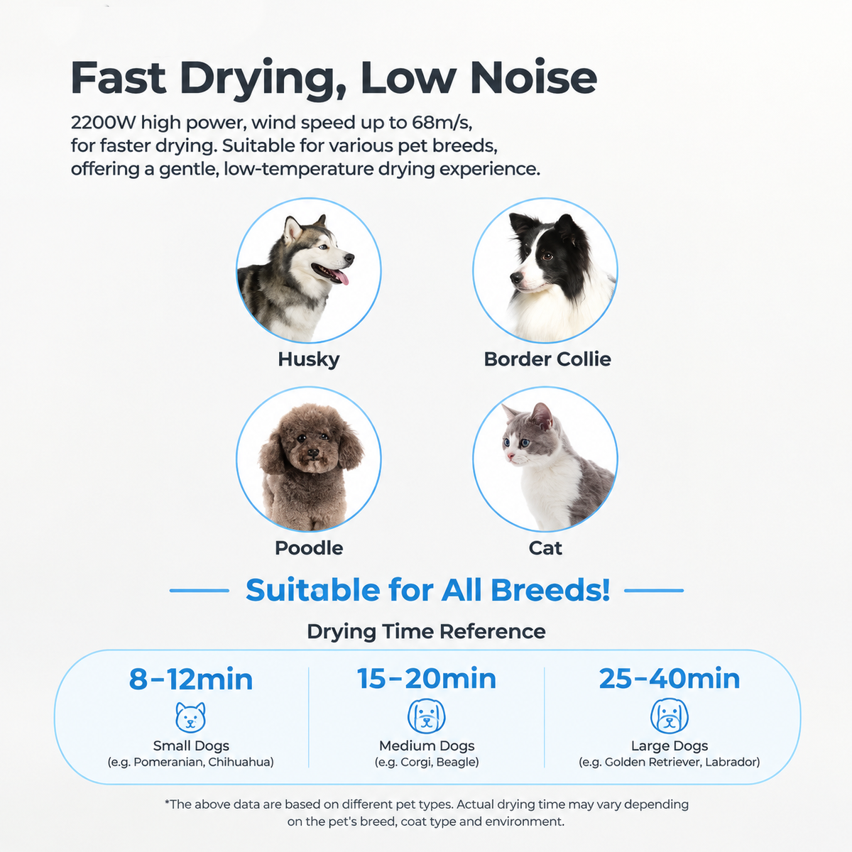 Smart Pet Grooming Dryer with Adjustable Speed Temperature and Replaceable Nozzles for Quick Drying and Loose Hair Removal After Bathing for Cats and Dogs at Home (Single Blow Pet Dryer)-4