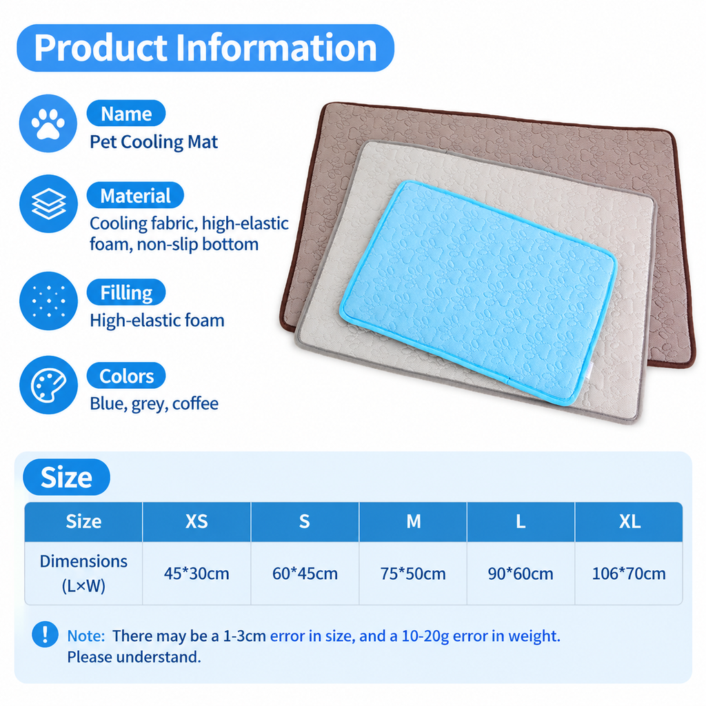 Cooling Pet Mat with Breathable Ice Silk Surface and Thick High-Elastic Foam for Dogs and Cats to Rest on Floors and Sofas During Hot Weather (Blue, XS)-1