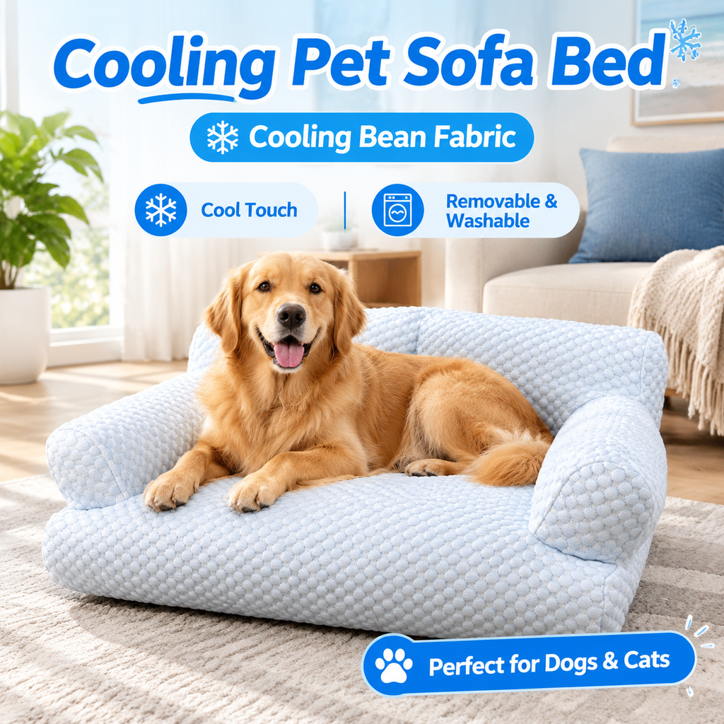 Cooling Pet Sofa Bed for Cats and Dogs, Breathable Ice Silk Bean Fabric with Supportive Edges, Removable Washable Cover, Non-Slip Bottom, Ideal for Summer Lounging in Living Rooms and Bedrooms (Light Green, 2XL)-1