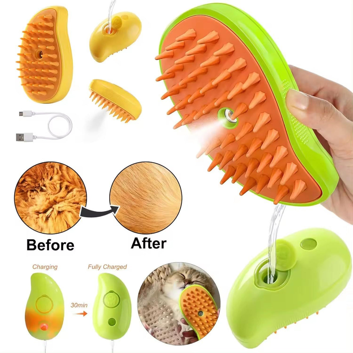 Cat Steam Brush - Steam Brush for Cats - Steam Cat Brush - 3 in 1 Pet Brush - Cat Steam Brush for Shedding