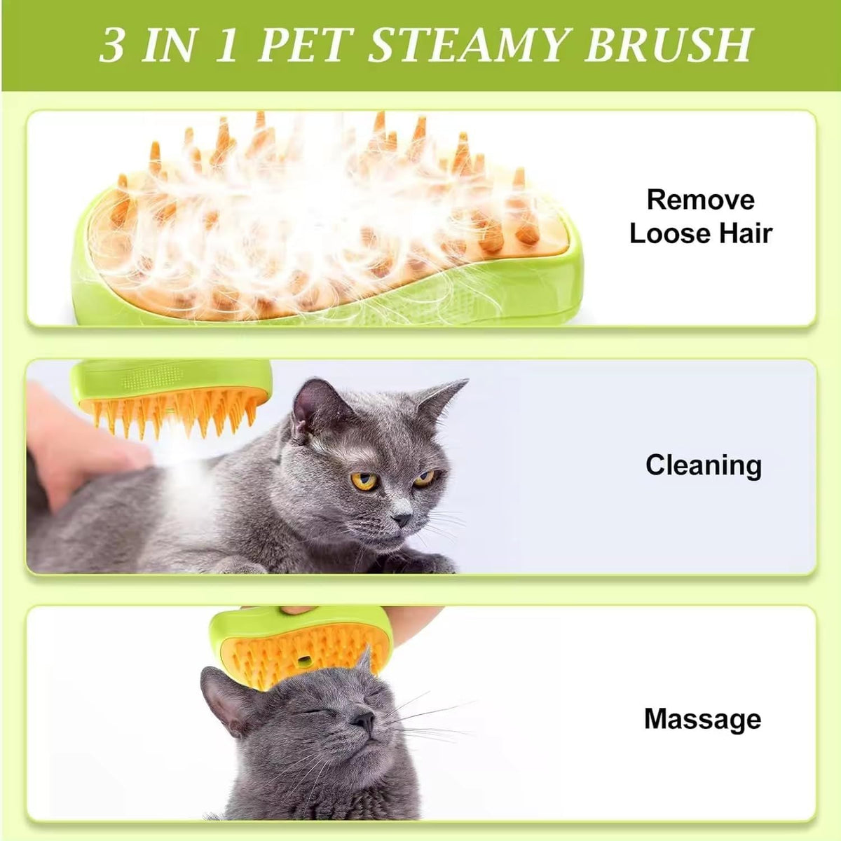 Cat Steam Brush - Steam Brush for Cats - Steam Cat Brush - 3 in 1 Pet Brush - Cat Steam Brush for Shedding