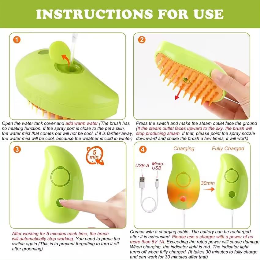 Cat Steam Brush - Steam Brush for Cats - Steam Cat Brush - 3 in 1 Pet Brush - Cat Steam Brush for Shedding