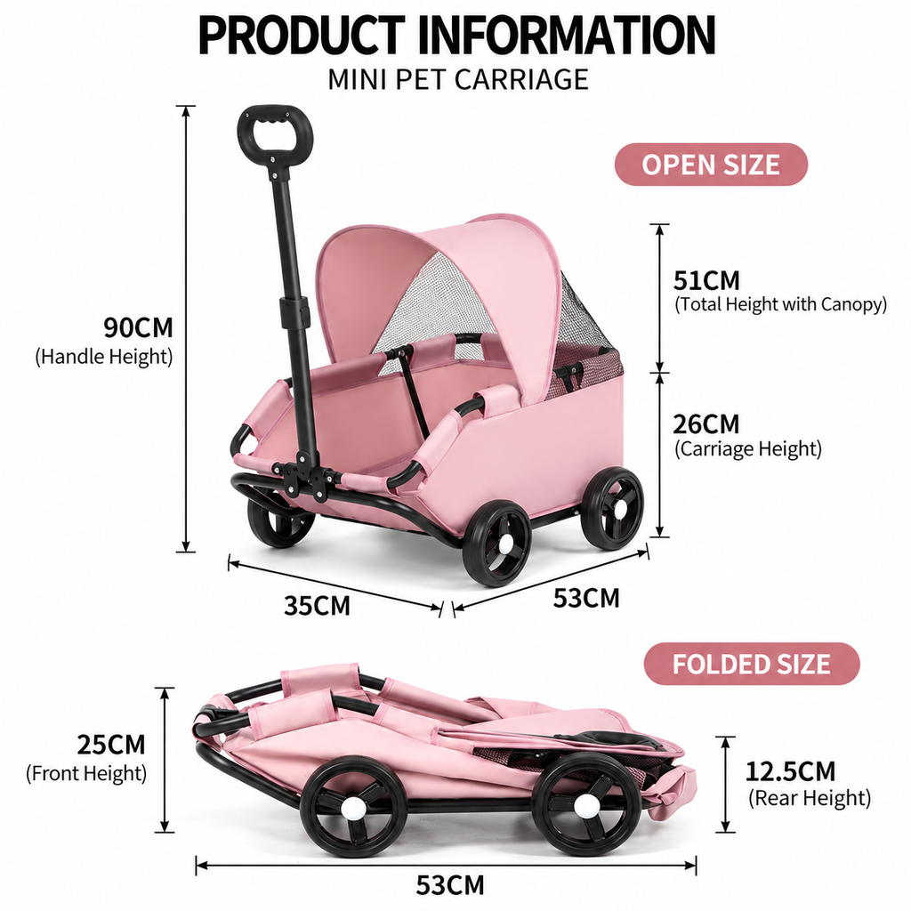 Black Foldable Pet Stroller and Adjustable Sun Canopy - Spacious 4-Weel Wagon with 360° Rotating Telescopic Handle, 45° Entry Angle, Safety Clips and Storage Pocket for Dogs & Cats Outdoor Travel-1