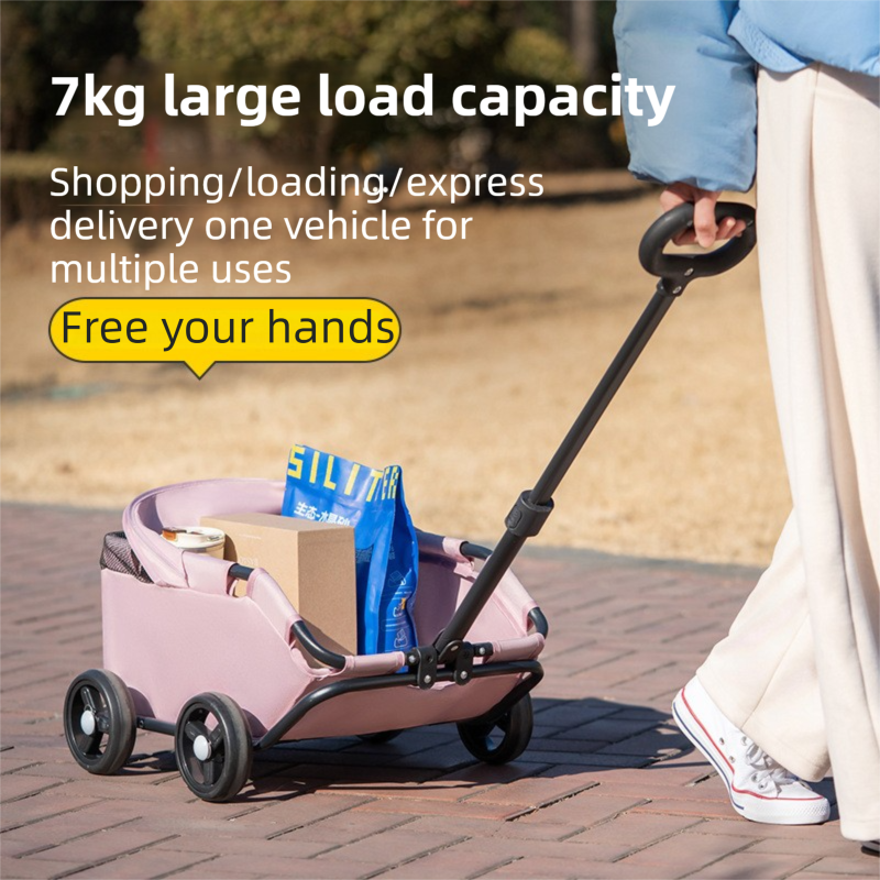 Black Foldable Pet Stroller and Adjustable Sun Canopy - Spacious 4-Weel Wagon with 360° Rotating Telescopic Handle, 45° Entry Angle, Safety Clips and Storage Pocket for Dogs & Cats Outdoor Travel-3