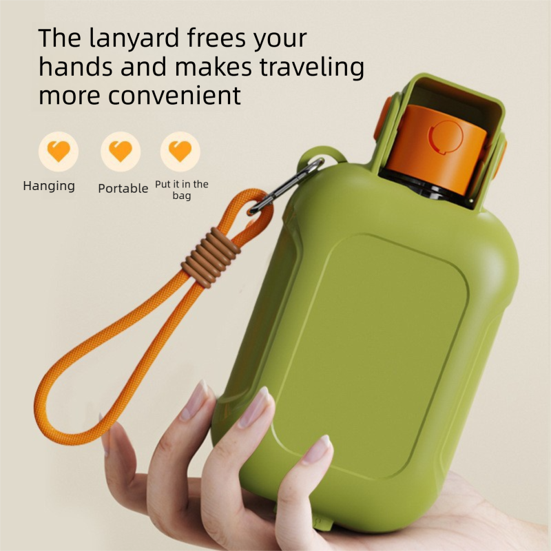 Green Portable Pet Water Bottle and Food Bowl - 460ml 2 in 1 Foldable Travel Feeder with One Touch Water Dispensing and Carry Strap for Dogs and Cats-1